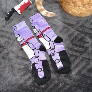 Purple and Black Robot Design Socks five nights at Freddy’s adult OS New